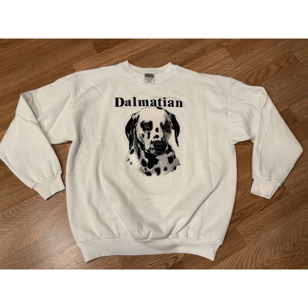 Vintage 90s Dalmatian Dog White Sweatshirt Sz LG Unisex Graphic Novelty Art